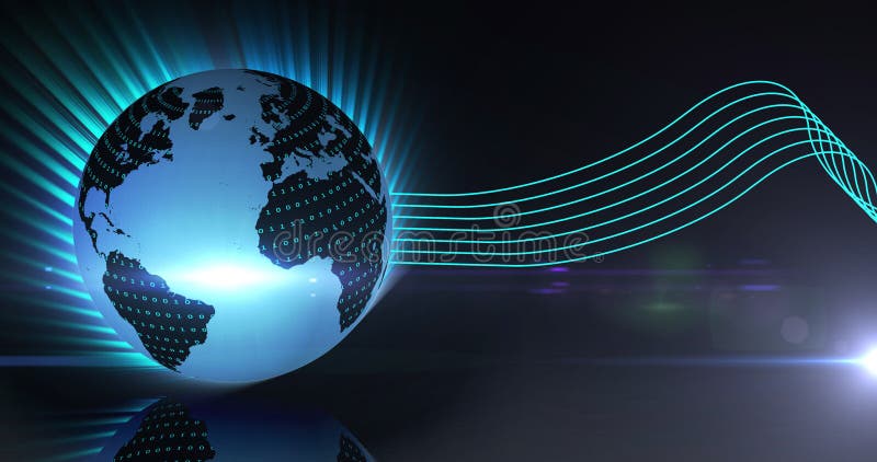Immagine di globo luminoso e linee verdi su sfondo blu illustrazione vettoriale