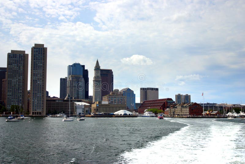 Immagine stock dello skyline di Boston, Inner Harbor, USA fotografia stock