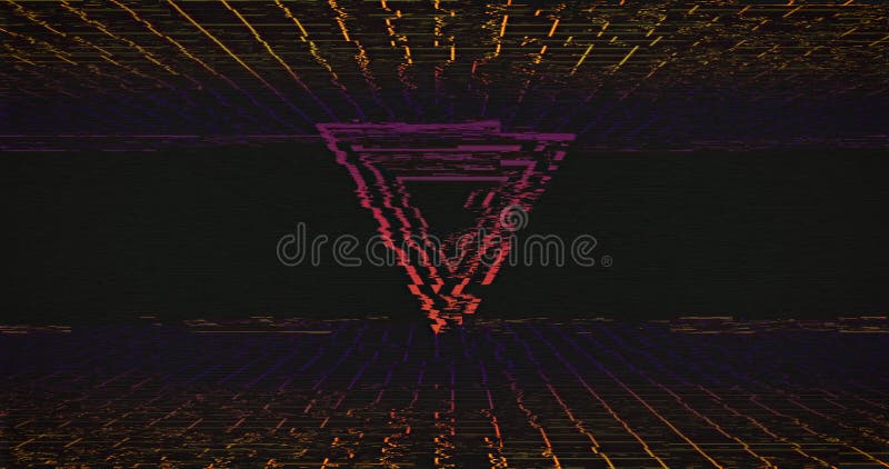 Immagine di triangoli rosa neon brillante e scintillazione della griglia su loop senza soluzione di continuità illustrazione vettoriale