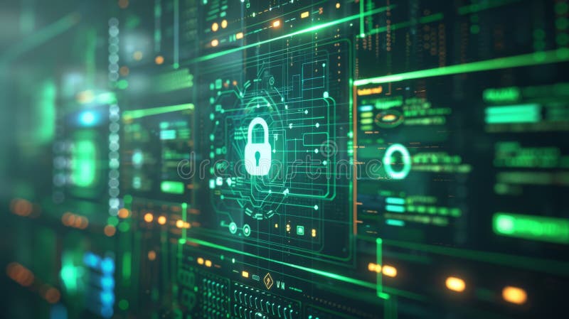 Immagine digitale di sfondo verde e blu con la parola 'padlock ai' fotografie stock