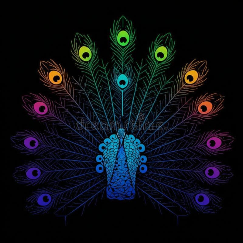 Immagine digitale di un pavone con le piume di coda spuntate. Le piume sono illustrazione vettoriale