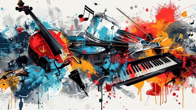 Immagine dinamica di strumenti musicali illustrazione vettoriale