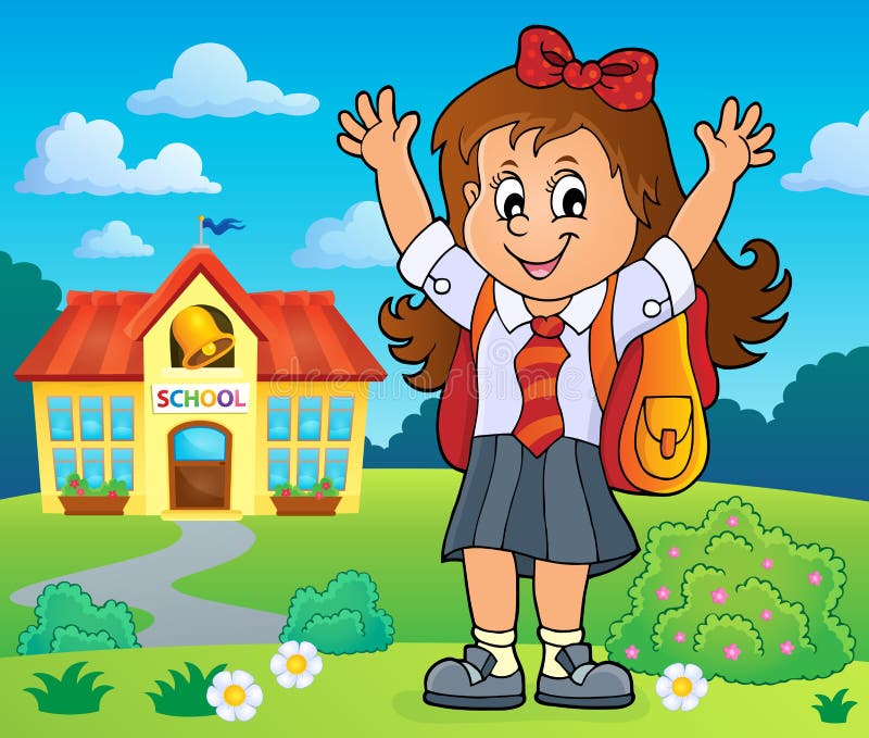 Immagine felice 4 di tema della ragazza dell'allievo illustrazione vettoriale Immagine felice 4 di tema della ragazza dell'allievo illustrazione vettoriale
