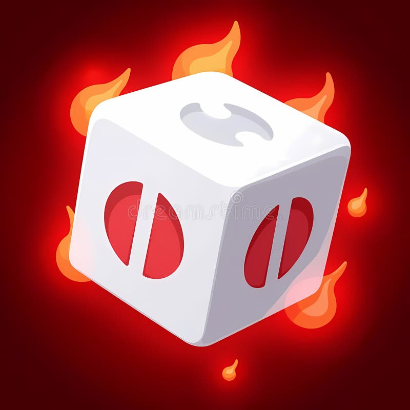 Immagine futuristica di un cubo bianco con un logo dipinto. Lo sfondo è un colore rosso fuoco illustrazione vettoriale