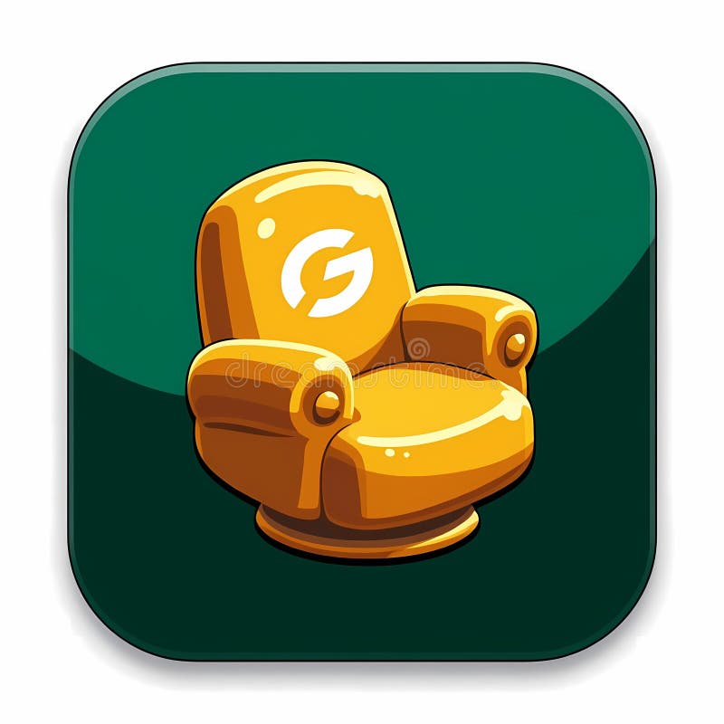 Immagine futuristica di una sedia d'oro con un logo dipinto. Lo sfondo è un colore verde della foresta. Questa futuristica sedia d'oro con un logo dipinto si scontra con uno sfondo verde della foresta creando un'immagine elegante e sofisticata.
