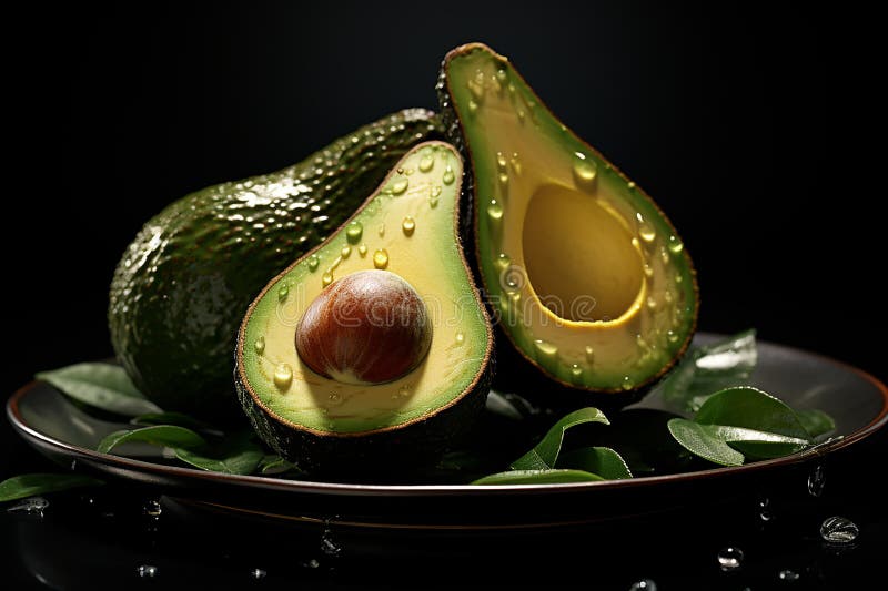 Immagine generativa di avocado fresco su piastra nera.
