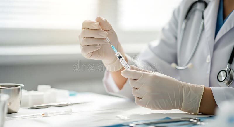 Immagine medica generata dall'AIG : Dottore con Syringe illustrazione vettoriale