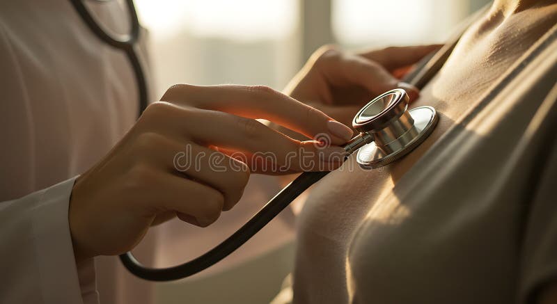 Immagine medica generata dall'AIG : Stetoscopio sul petto illustrazione di stock