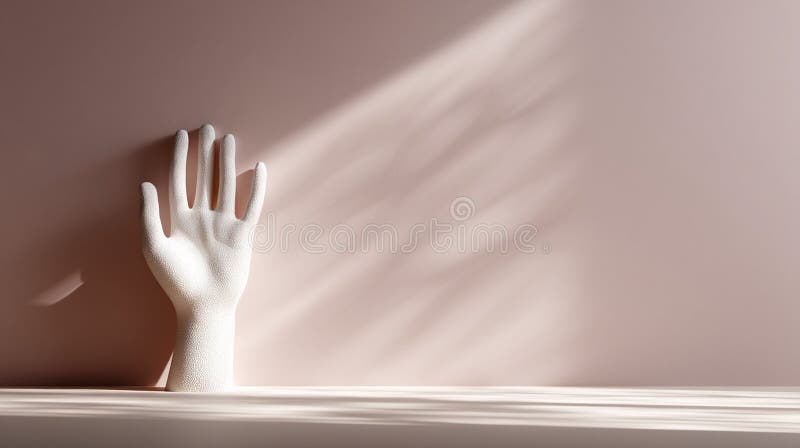 Immagine minimalista generata da una scultura a mano bianca su uno sfondo rosa morbido illustrazione vettoriale