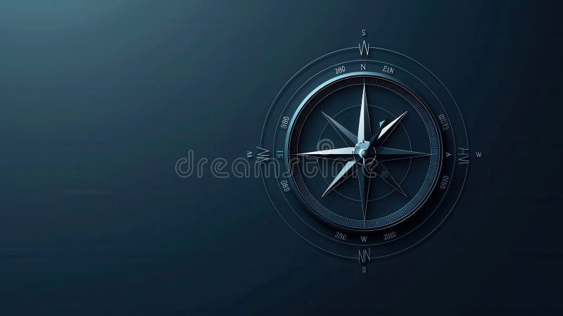 Immagine pulita e moderna di una bussola sullo sfondo blu. la bussola presenta linee chiare e un design semplice fotografia stock libera da diritti