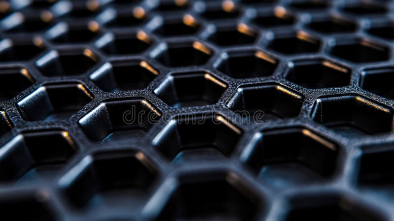 Immagine ravvicinata di uno schema esagonale nero e oro fotografie stock libere da diritti