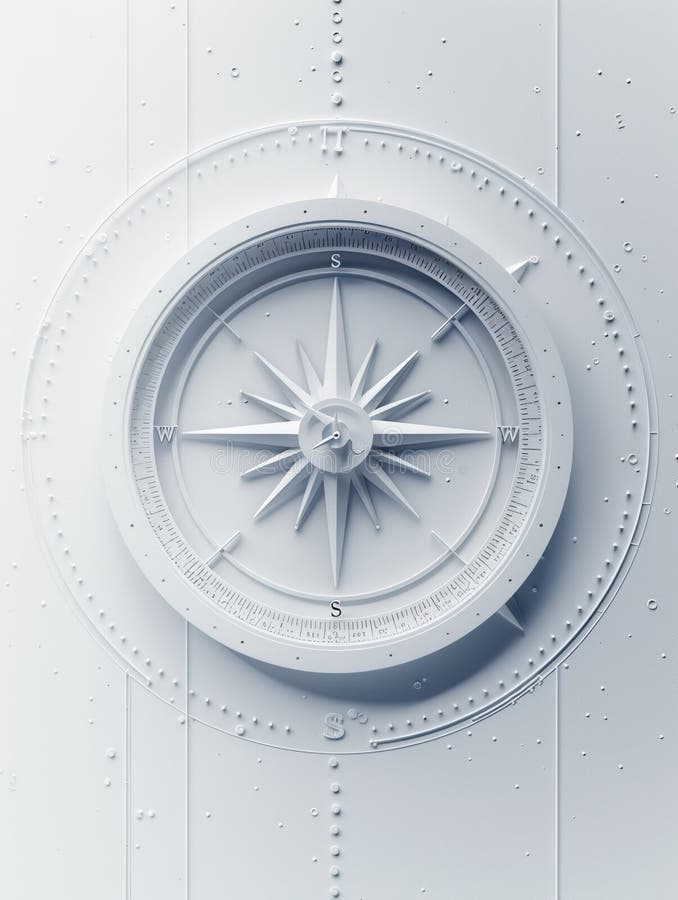 Immagine semplice e simbolica di una bussola con linee chiare su sfondo bianco ideale per applicazioni di navigazione e immagini stock