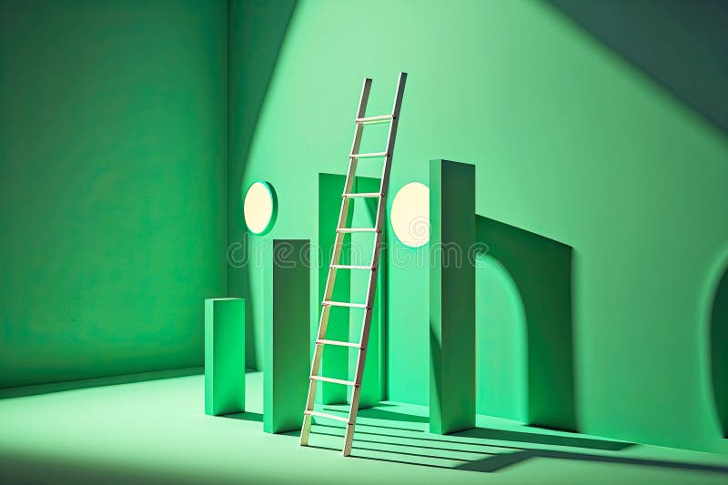 Immagine simbolica del progresso verso obiettivi aziendali sotto forma di scala sullo sfondo verde illustrazione vettoriale