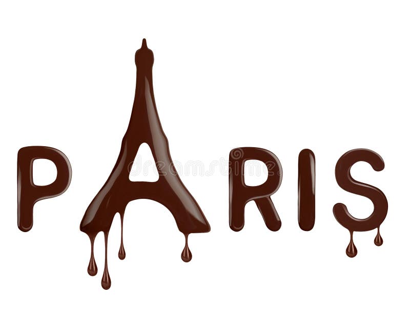 Immagine stilizzata della torre Eiffel fatta di cioccolato fuso su bianco