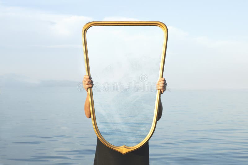 Immagine surreale del concetto di 'porta alla libertà' di uno specchio trasparente