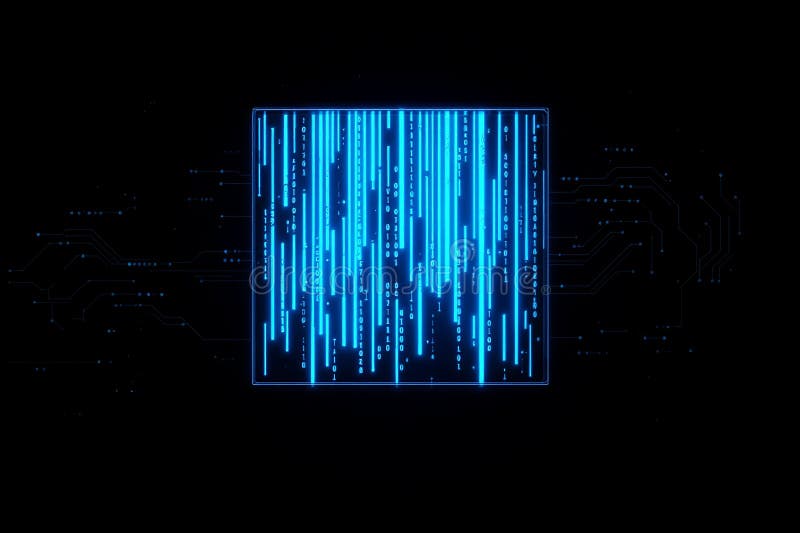 Immagine tratta da Blue Digital Matrix Square Frame sullo sfondo nero con streaming di dati illustrazione vettoriale