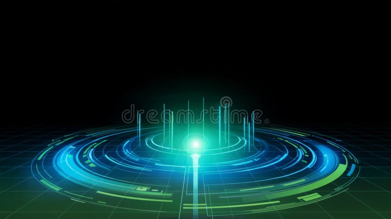 Immagine vettoriale della piattaforma tecnologica astratta con luci accese su sfondo nero illustrazione vettoriale