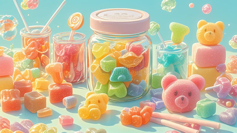 Immagini in 3d rese iperrealistiche di una varietà di dolci e caramelle colorate. royalty illustrazione gratis