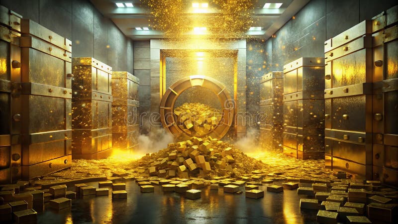 Immagini di alta generazione con Gold Ingots in un Secure Vault Una straordinaria visualizzazione di metalli preziosi in royalty illustrazione gratis