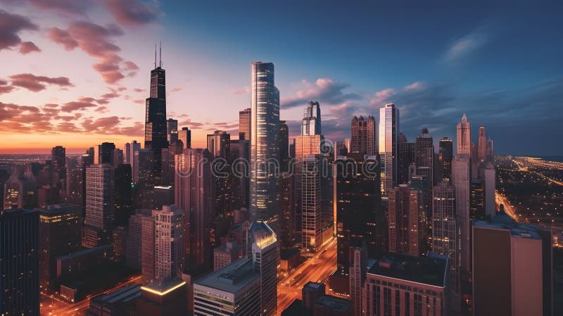 Immergersi nel fascino dinamico delle chicagos skyline illustrazione di stock