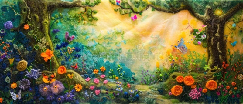 Immergersi in questo incantevole paradiso forestale dove vibranti farfalle illustrazione di stock