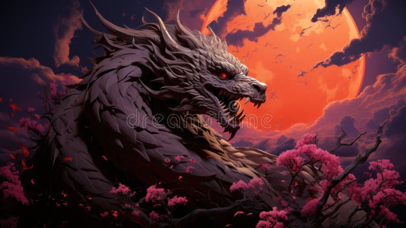 Immergersi in un incantevole album di copertstyle artwork in cui un potente drago rosso attira l'attenzione. Creato con generativo royalty illustrazione gratis