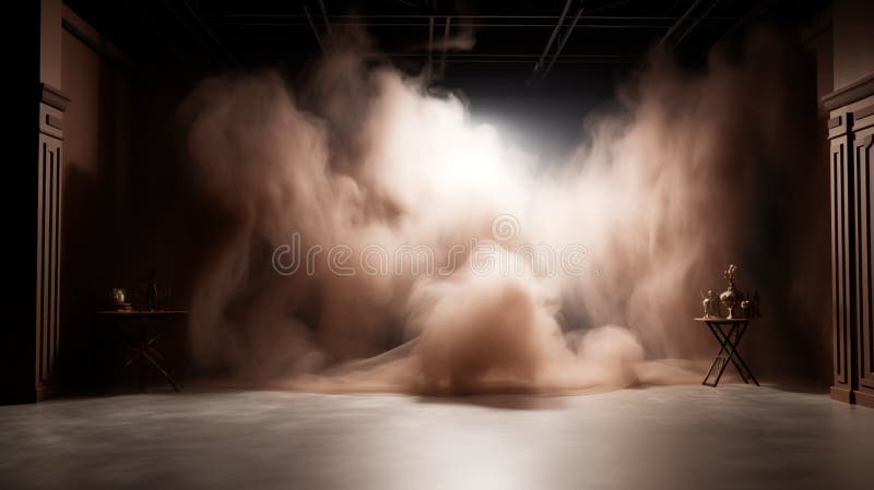 Immergersi in un mondo etereo : fase oscura vuota trasformata con nebbia nebbia e riflettori marroni perfetti per la presentazione illustrazione vettoriale