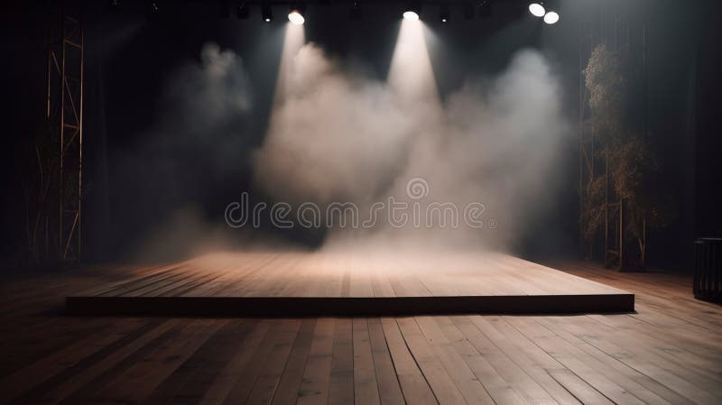 Immergersi in un mondo etereo : fase oscura vuota trasformata con nebbia nebbia e riflettori marroni perfetti per la presentazione illustrazione di stock