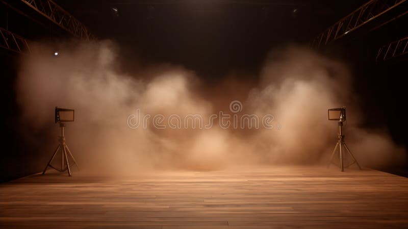 Immergersi in un mondo etereo : fase oscura vuota trasformata con nebbia nebbia e riflettori marroni perfetti per la presentazione illustrazione di stock