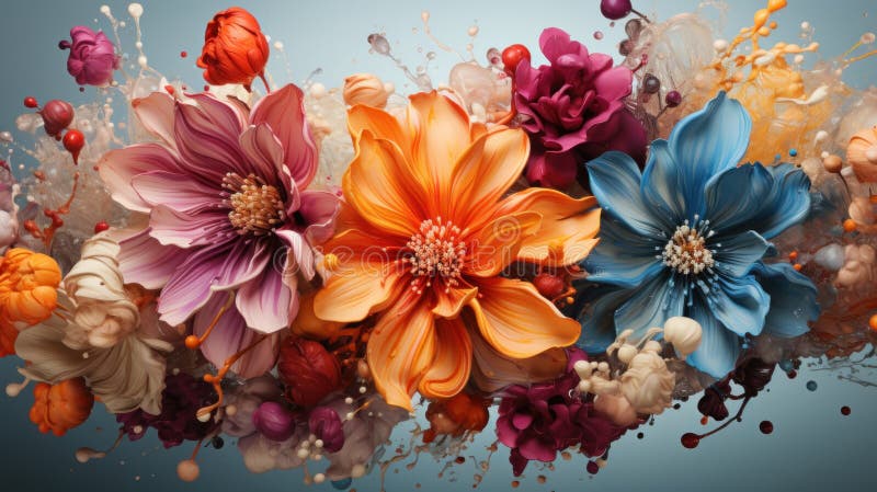 Immergersi in un mondo vivace di bellezza con una colorata esplosione di fiori su sfondo bianco illustrazione vettoriale