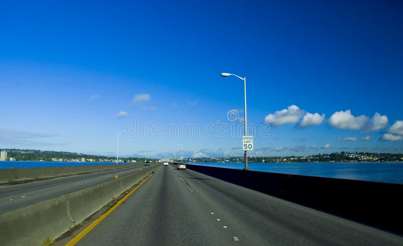 The highway 520 Evergreen Point floating bridge accross Lake Washington near Seattle, WA. The highway 520 Evergreen Point floating bridge accross Lake Washington near Seattle, WA