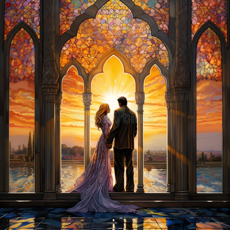 A Devout Couple Embraces Love and Commitment in a Sacred Structure