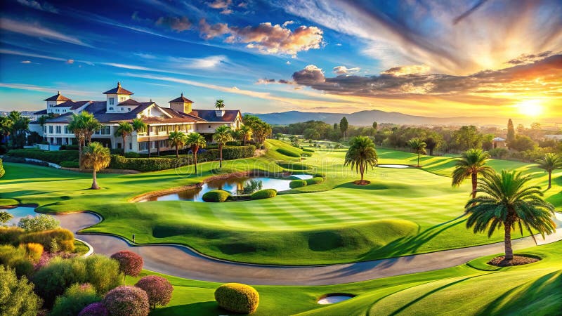 Escape to a Luxurious Golf Resort Stunning Panoramic Views and a Championship Course Awaits stock illustration