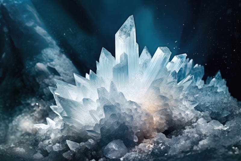 Crystalline formations patterns and delicate structures. Generative AI stock illustration