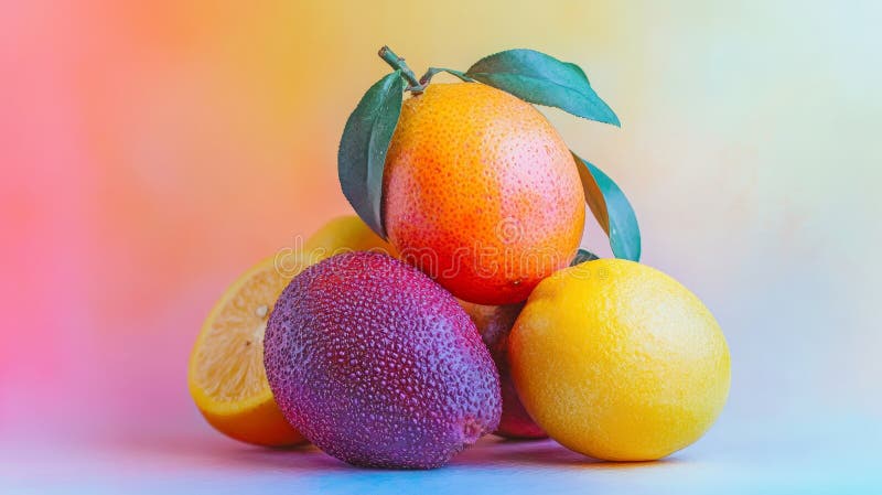 Vibrant Watercolor Exotic Fruit Dreamscape on Gradient Background Artistic Still Life royalty free illustration