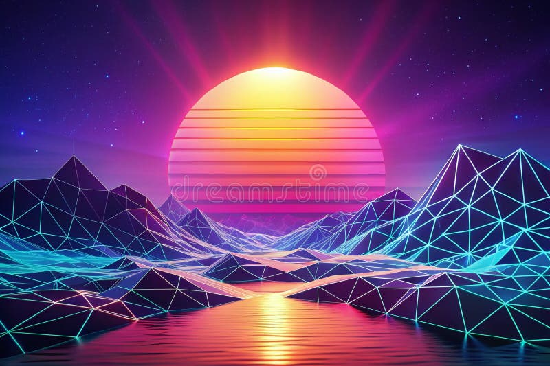 Immerse Yourself in a Vaporwave Gradient Minimalist Synthwave Sunset Retro Futuristic Background and 80s Digital Art stock illustration