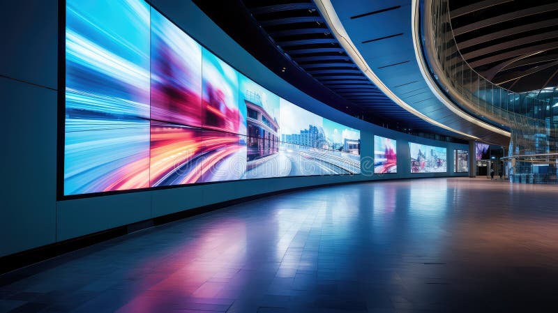 Immersive curved video wall royalty free illustration