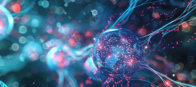 Futuristic Workspace with AI Neural Graphs Visualizing Cognitive Patterns and Emotional Insights stock image