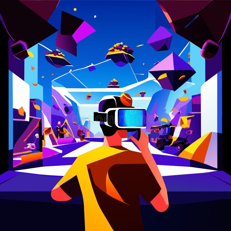 Immersive Virtual Reality: Digital Worlds Unveiled Stock Illustration - Illustration of font 