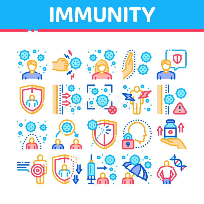 Immunity Human Biological Defense Icons Set Vector