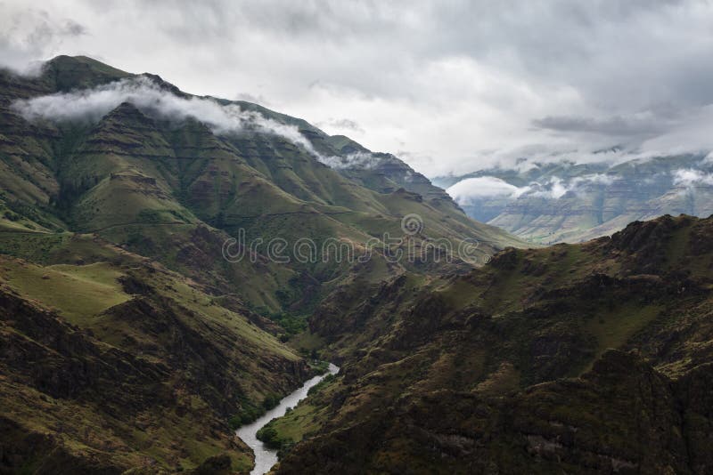 Imnaha River Runs through the Imnaha Canyon before a Storm