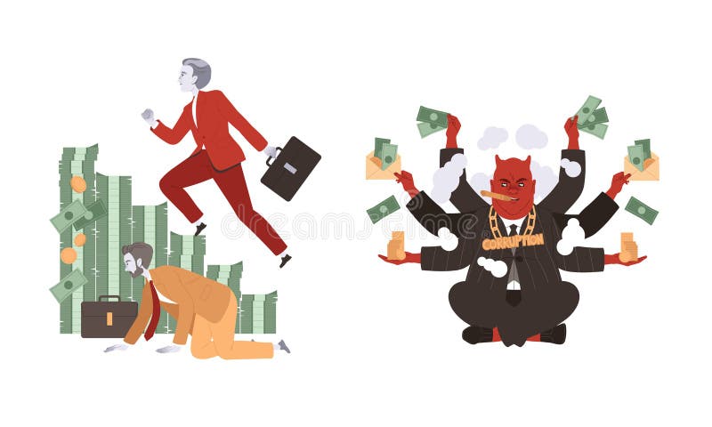 The Impact of Corporate Greed and the Complex Power Dynamics in Modern Business Practices vector illustration