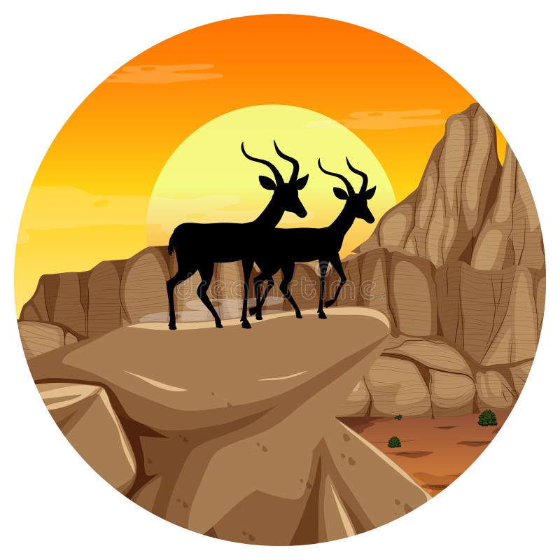 Impala Animal Silhouette in Savanna Forest Stock Vector - Illustration ...