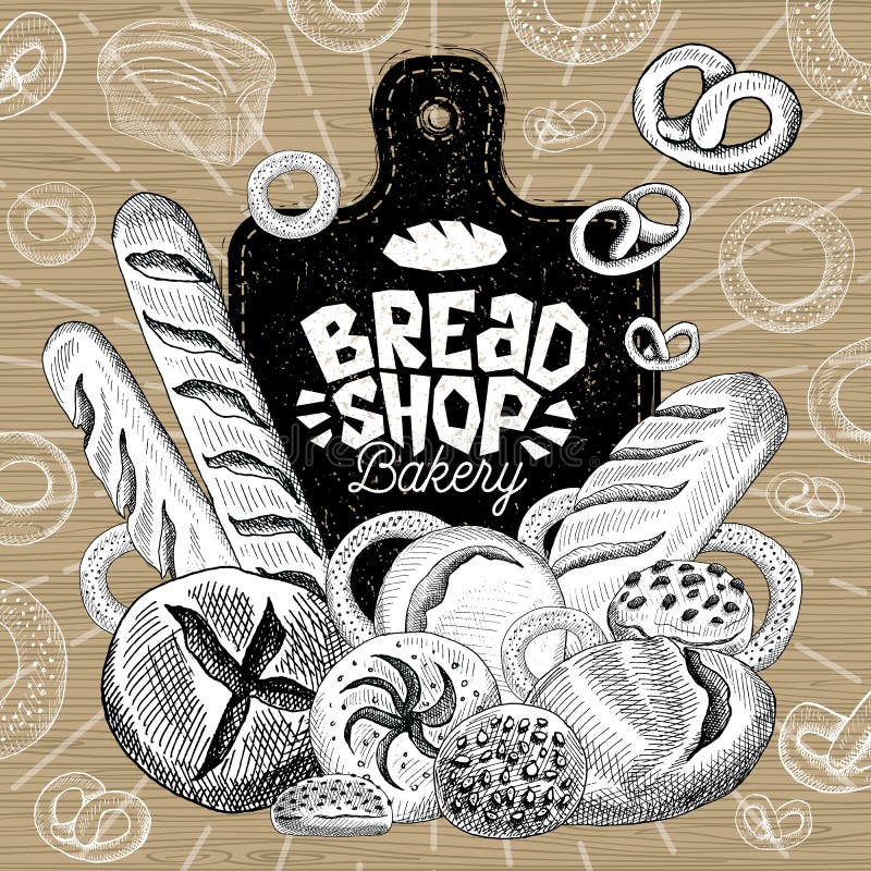 Impani il mercato del negozio, la progettazione di logo, negozio di alimento sano Forno, pane, baguette, bagel, panino, pagnotta, illustrazione di stock Impani il mercato del negozio, la progettazione di logo, negozio di alimento sano Forno, pane, baguette, bagel, panino, pagnotta, illustrazione di stock