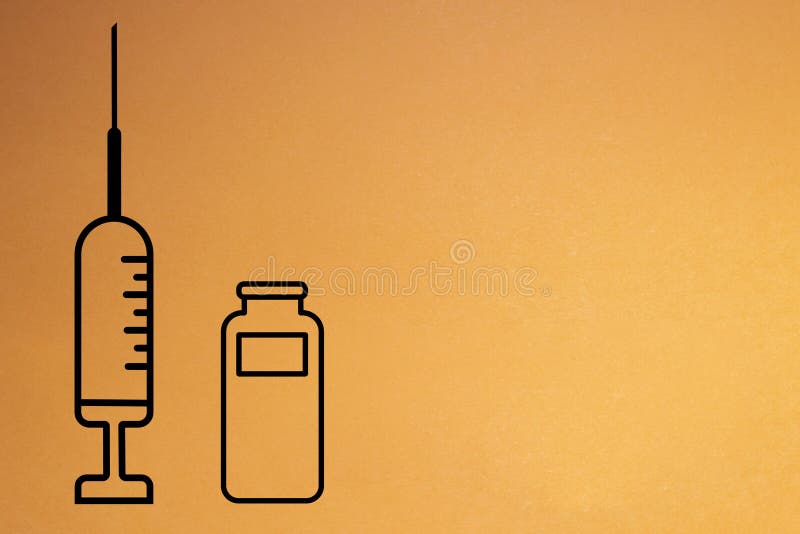 Impfstoff. Impfstoffdesign mit Injektion der Spritze und der Durchstechflasche. anschauliches Design. Geschmacksmusterbriefe. stock abbildung
