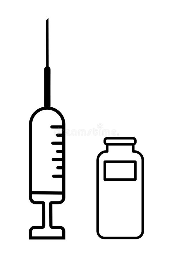 Impfstoff. Impfstoffdesign mit Injektion der Spritze und der Durchstechflasche. anschauliches Design. Geschmacksmusterbriefe. lizenzfreie abbildung