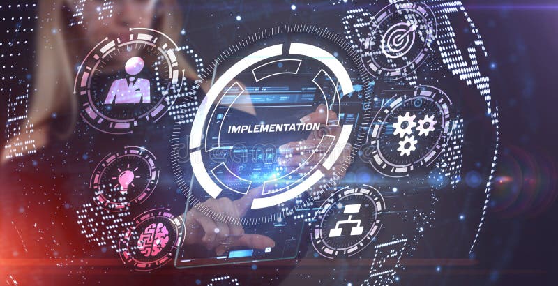 IMPLEMENTATION, web technology concept. Business, Technology, Internet and network concept royalty free stock images.