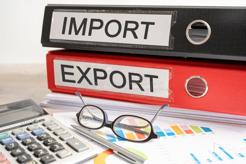Import and Export. Binder data finance report business with graph analysis in office