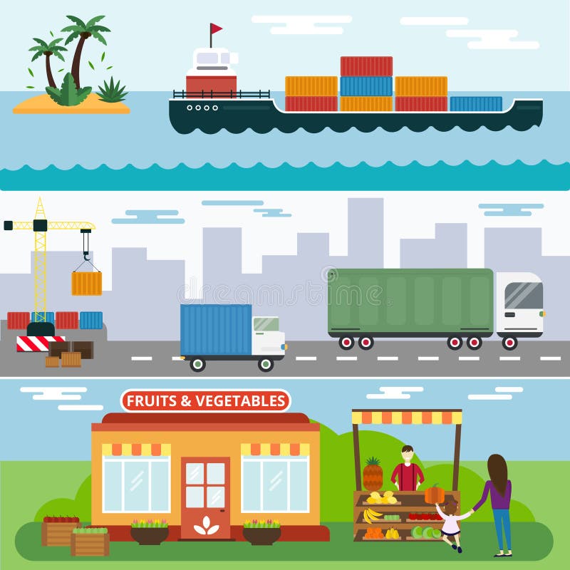 Download Import Export Fruits And Vegetables Delivery Stock Vector ...