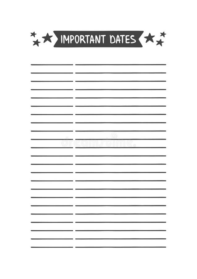 Important Dates. Vector Template for Agenda, Planner and Other ...